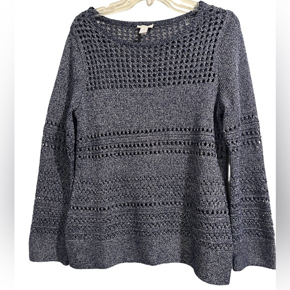 Chico’s Crochet Metallic Blue Sweater - Picture 2 of 8